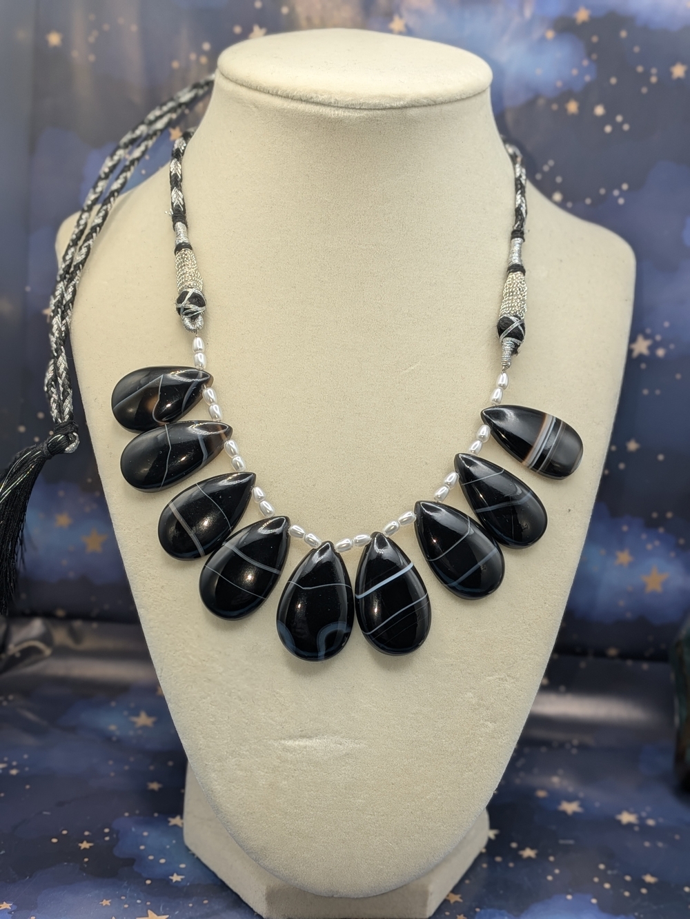 Handcrafted Black Banded Agate Statement Necklace - Women Jewelry
